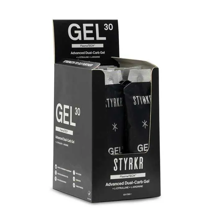 Styrkr Gel30 Dual-carb Schachtel Mit Energiegelen 72g 12 Einheiten, Black / silver, One Size Styrkr Gel30 Dual-carb Schachtel Mit Energiegelen 72g 12 Einheiten, Black / silver, One Size
