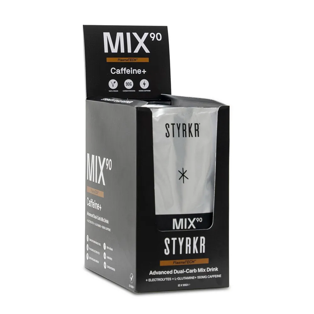 Styrkr Mix90 Dual-carb Energy-drink Einzeldosis-box Koffein 95g 12 Einheiten, Black / silver, One Size Styrkr Mix90 Dual-carb Energy-drink Einzeldosis-box Koffein 95g 12 Einheiten, Black / silver, One Size