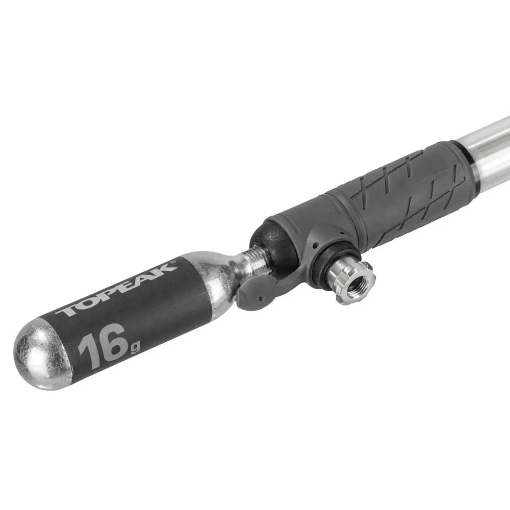 Topeak Hybrid Rocket Hp With 16g Threaded Co2 Cartridge Mini-pumpe, Black / grey, 160psi Topeak Hybrid Rocket Hp With 16g Threaded Co2 Cartridge Mini-pumpe, Black / grey, 160psi