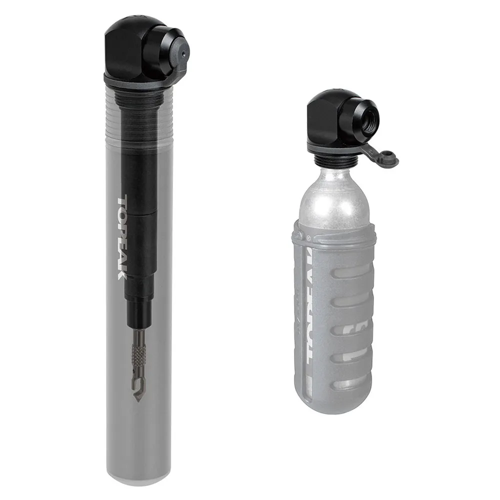 Topeak Two Timer XT 3-in-1 Minipumpe mit CO2-Inflator und Tubeless-Kit, Black, One Size