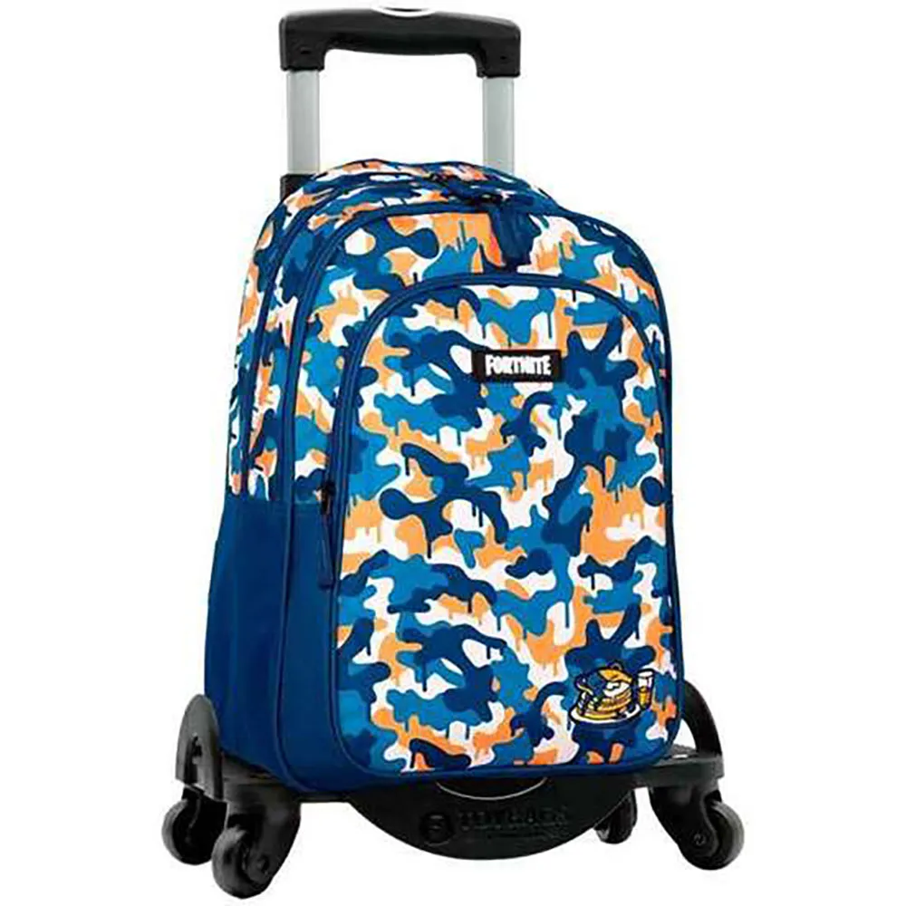 Toybags Fortnite Blauer Camouflage-doppelrucksack Mit Anpassbarem Wagen Und 4 Lenkrollen 42x32x20 Cm, Multicolor