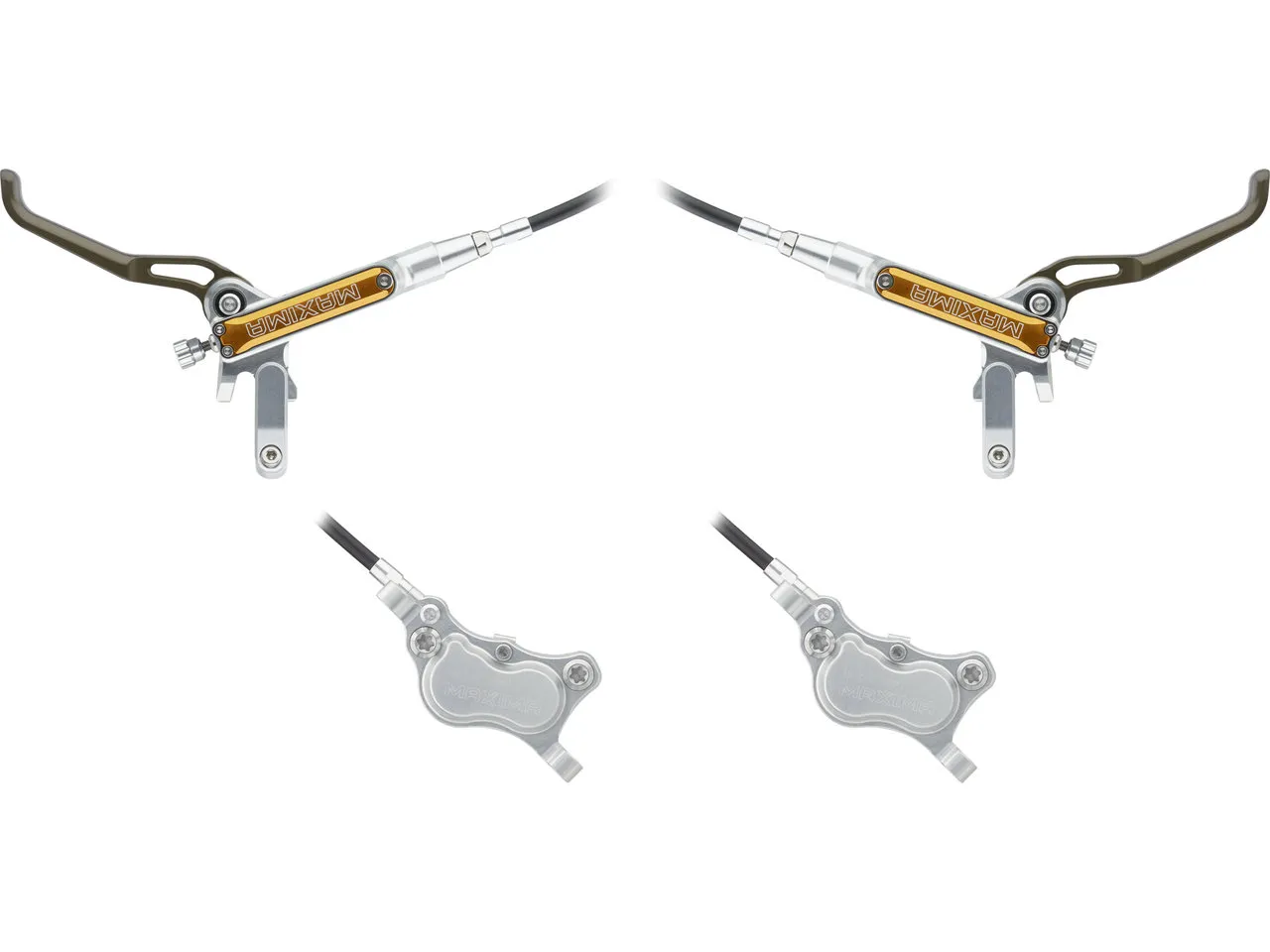 Trickstuff Maxima v+h Set Scheibenbremse mit Beta Hochdruckleitung, Silber-orange, Satz (VR + HR) Trickstuff Maxima v+h Set Scheibenbremse mit Beta Hochdruckleitung, Silber-orange, Satz (VR + HR)