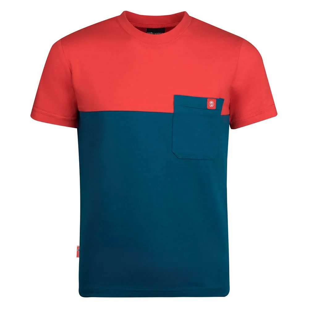 Trollkids Bergen Kurzarm-t-shirt, Petrol / spicy red, 176cm