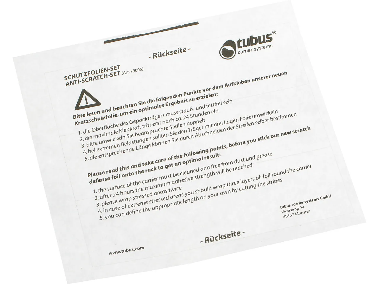 Tubus Schutzfolien-Set für Tubus-Gepäckträger, Transparent Tubus Schutzfolien-Set für Tubus-Gepäckträger, Transparent