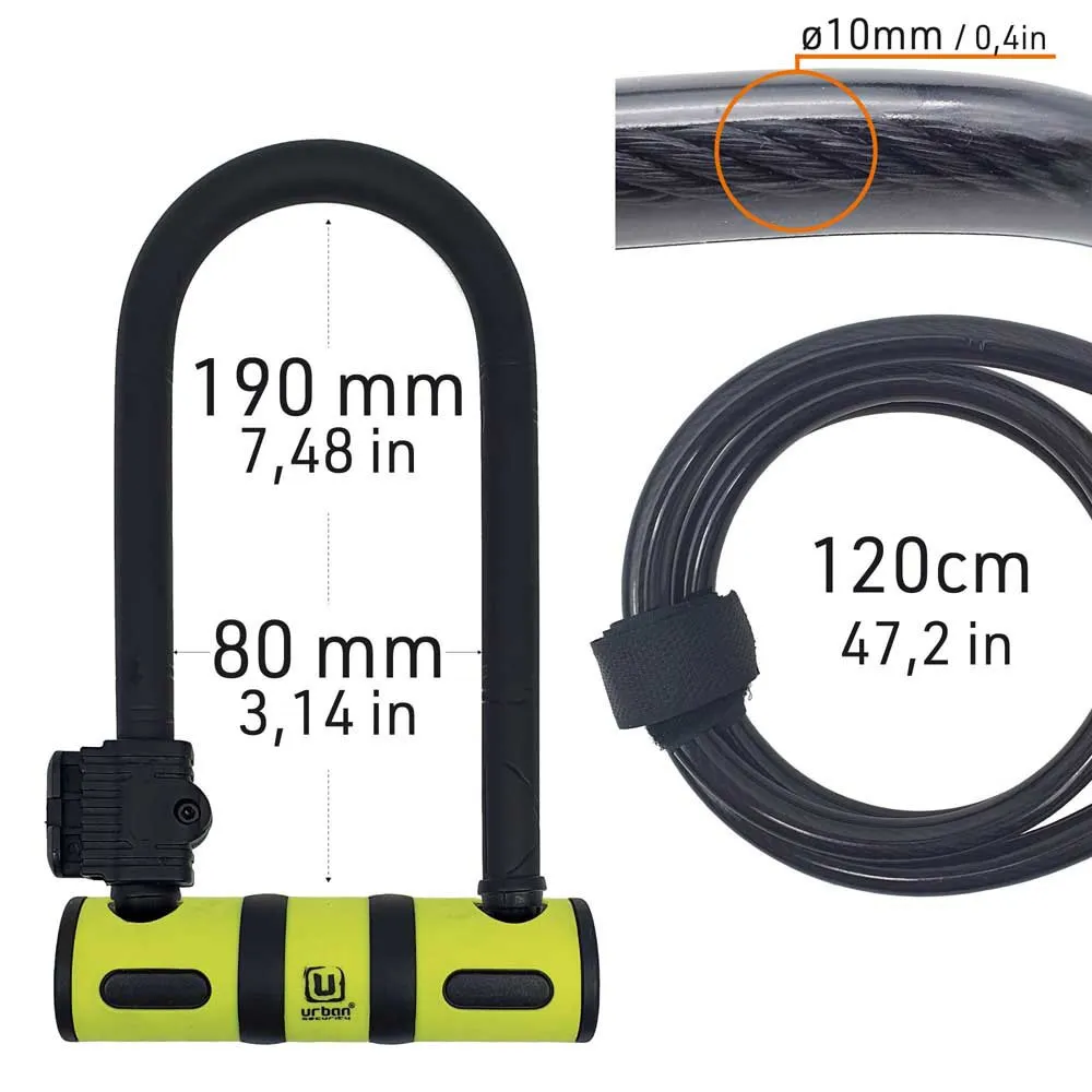 Urban Security Bracket Bk03+cable 120 Bügelschloss, Black / yellow, 120cm Urban Security Bracket Bk03+cable 120 Bügelschloss, Black / yellow, 120cm