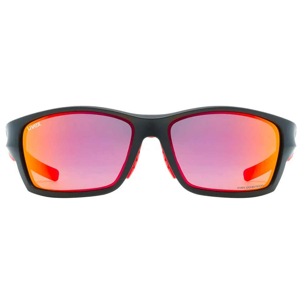 Uvex Sportstyle 232 Polarvision Verspiegelte Polarisierte Sonnenbrille, Black matte / red, Mirror Red/CAT3