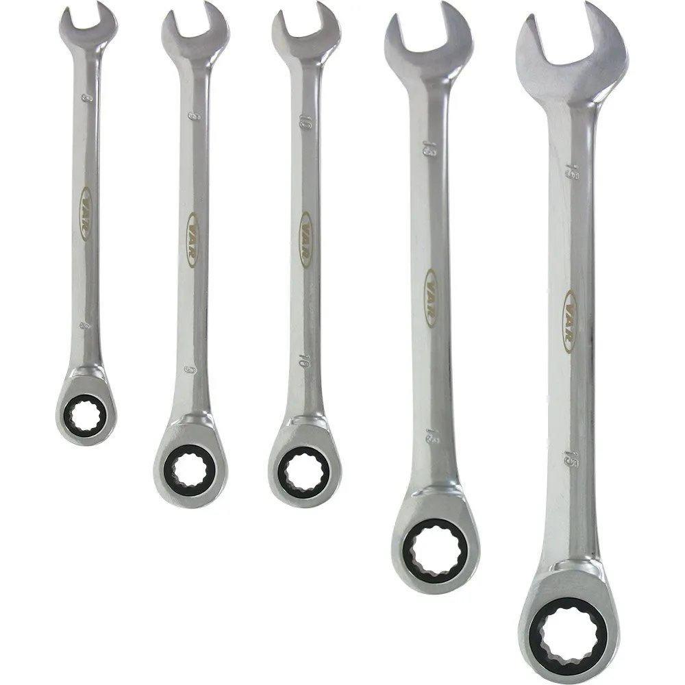 VAR Set Of 5 Rachet Combination Wrenches Werkzeug, Silver, 8-15mm VAR Set Of 5 Rachet Combination Wrenches Werkzeug, Silver, 8-15mm