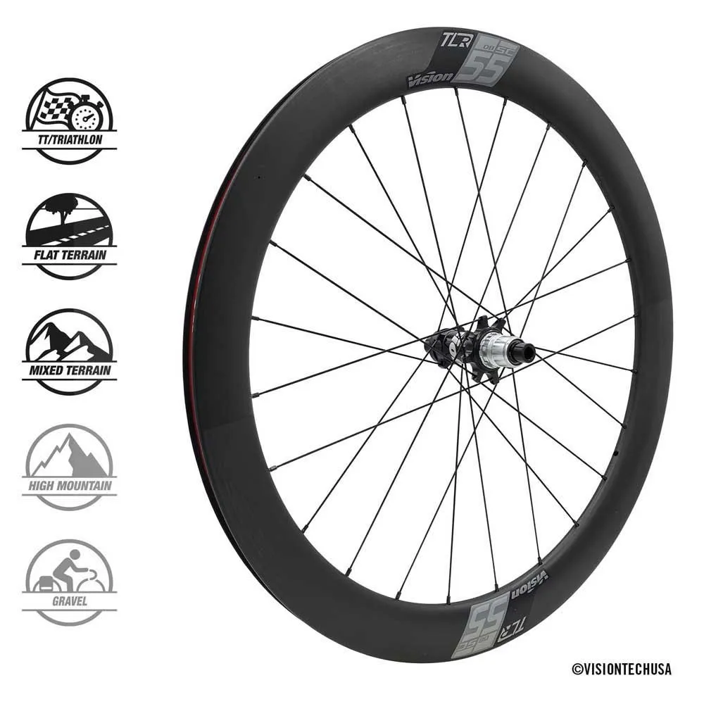 Vision Sc55 Cl Disc Tubeless Rennrad Laufradsatz, Black, 12 x 100 / 12 x 148mm, Shimano/Sram HG