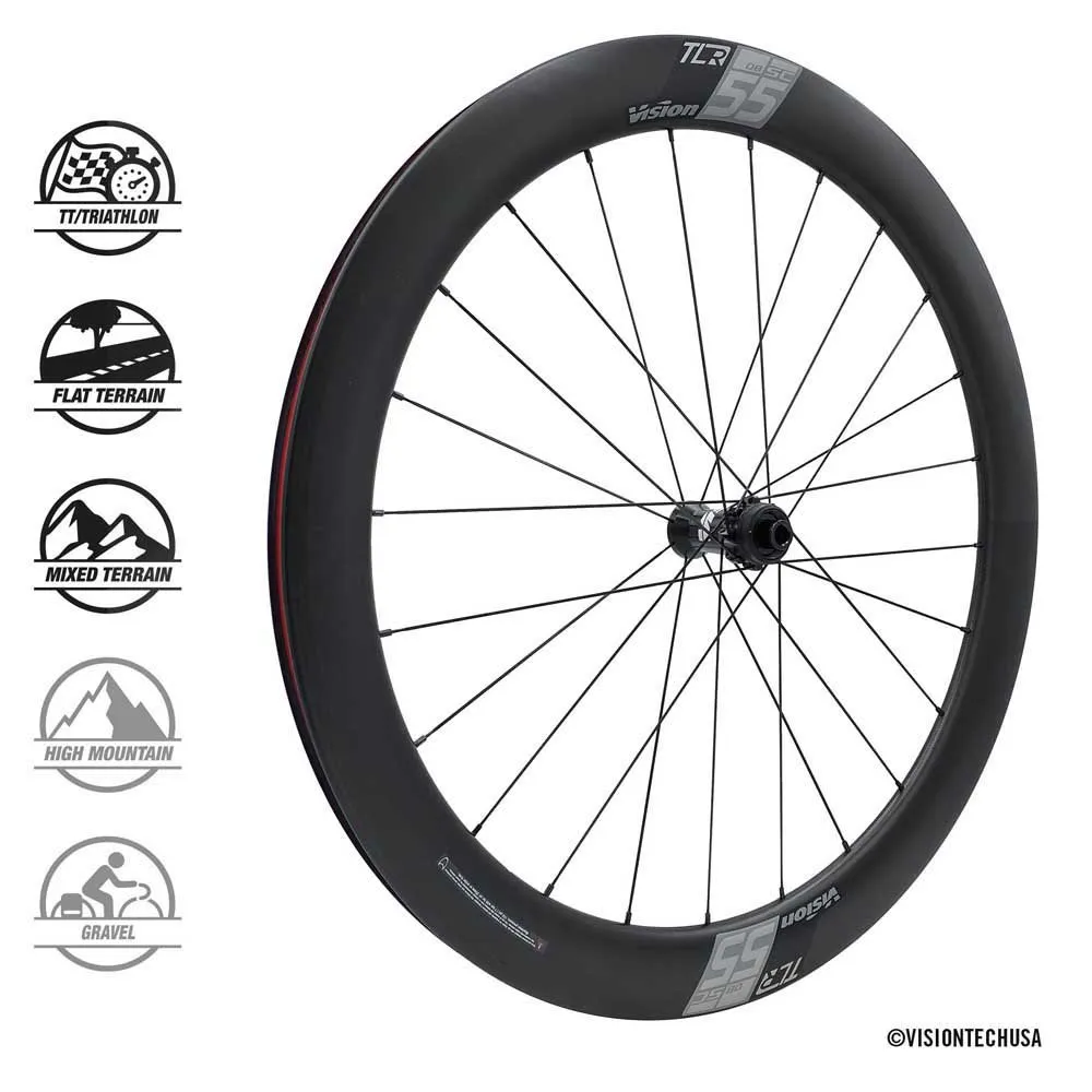 Vision Sc55 Cl Disc Tubeless Rennrad Laufradsatz, Black, 12 x 100 / 12 x 148mm, Shimano/Sram HG