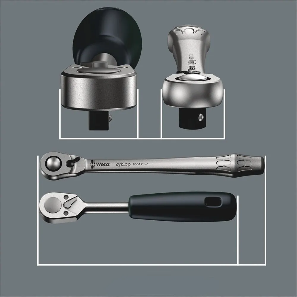 Wera 8004 C Zyklop Metal Ratchet 1/2 Drive Werkzeug, Silver, One Size