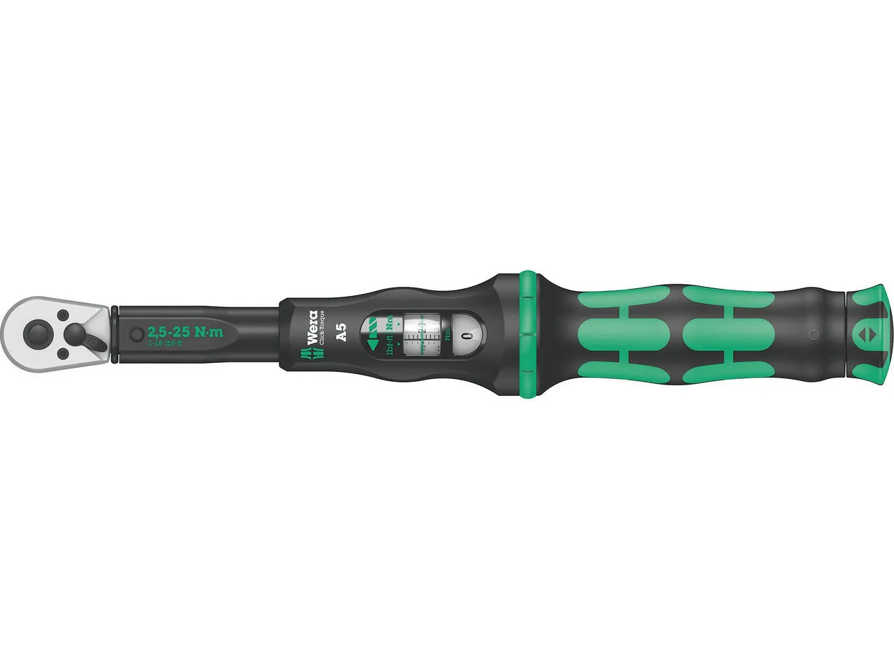 Wera Click-Torque A 5 Drehmomentschlüssel mit Umschaltratsche, Schwarz-grün, 2.5-25Nm
