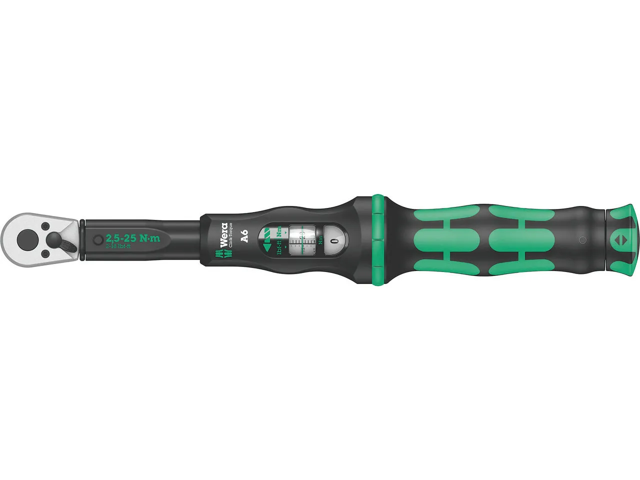 Wera Click-Torque A 6 Drehmomentschlüssel mit Umschaltratsche, Schwarz-grün, 2.5-25 Nm Wera Click-Torque A 6 Drehmomentschlüssel mit Umschaltratsche, Schwarz-grün, 2.5-25 Nm