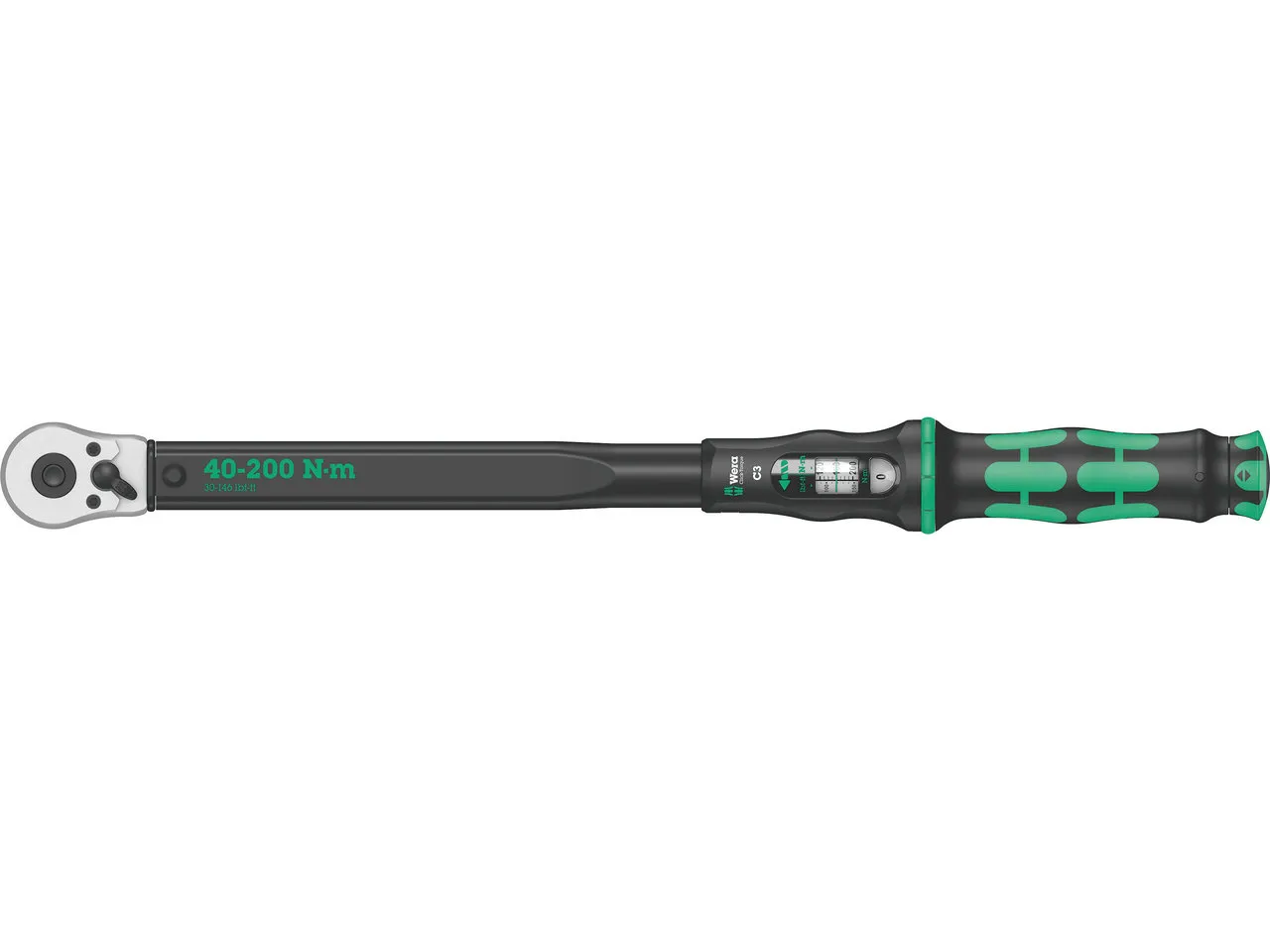 Wera Click-Torque C 3 Drehmomentschlüssel mit Umschaltratsche, Schwarz-grün, 40-200 Nm Wera Click-Torque C 3 Drehmomentschlüssel mit Umschaltratsche, Schwarz-grün, 40-200 Nm