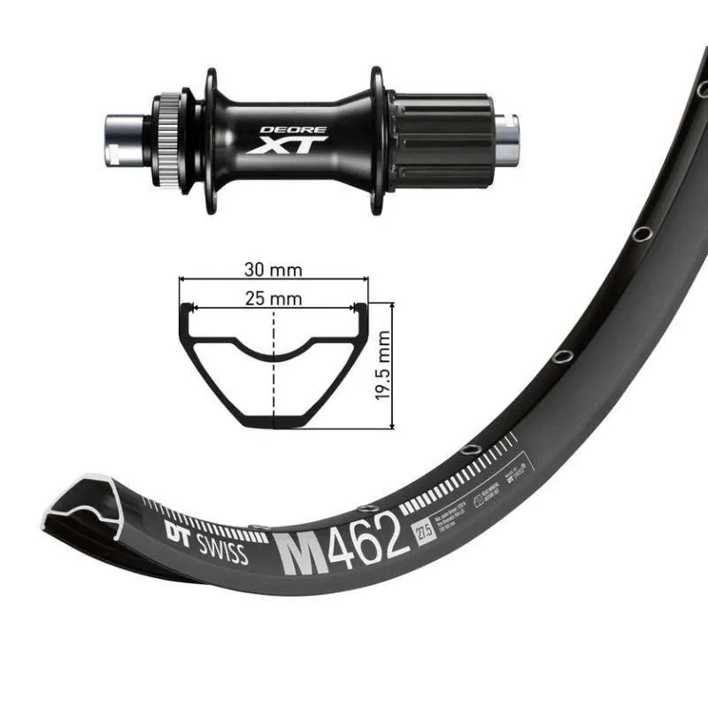 Winora Dt Swiss M462 Shimano Deore Xt 8-11s 27.5´´ Cl Disc Hinterrad, Black, 12 x 148mm, Shimano/Sram HG Winora Dt Swiss M462 Shimano Deore Xt 8-11s 27.5´´ Cl Disc Hinterrad, Black, 12 x 148mm, Shimano/Sram HG