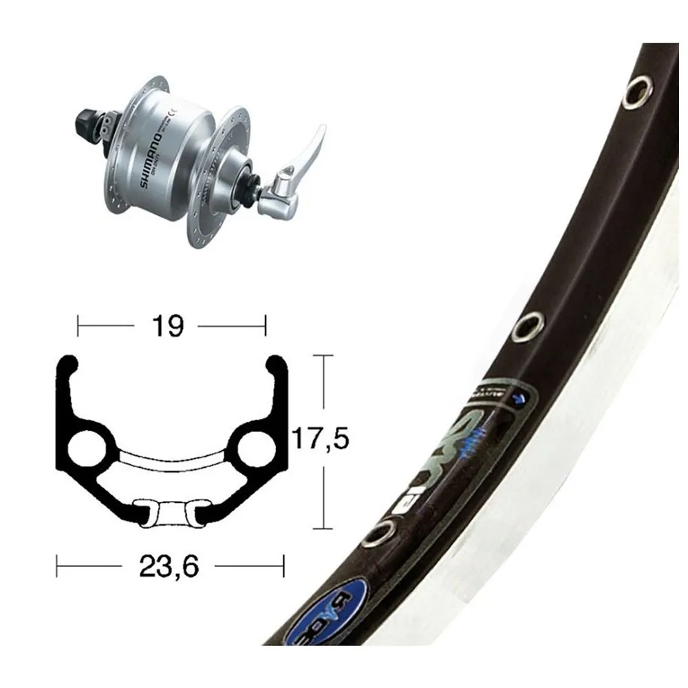 Winora Rigida Zac 19 Qr Dynamo Shimano Dh3n72 Rennrad-vorderrad, Black / silver, 9 x 100mm Winora Rigida Zac 19 Qr Dynamo Shimano Dh3n72 Rennrad-vorderrad, Black / silver, 9 x 100mm