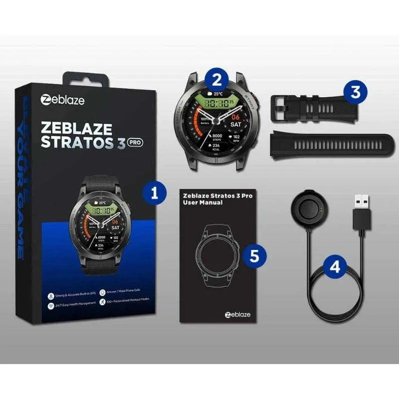 Zebla Stratos 3 Pro Smartwatch, Black Zebla Stratos 3 Pro Smartwatch, Black
