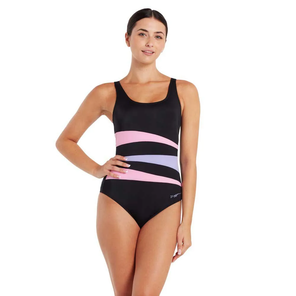 Zoggs Sumatra Adjustable Scoopback Badeanzug female, Black / pink / lilac