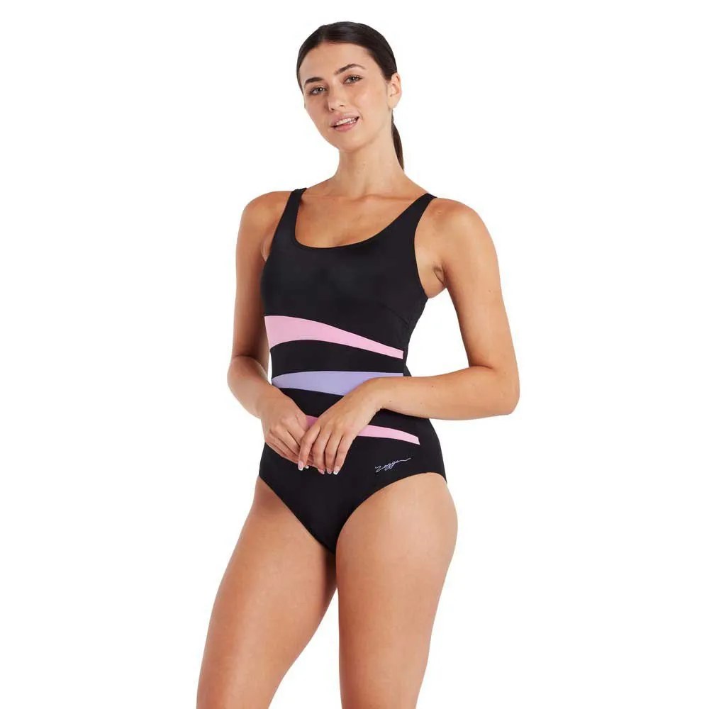 Zoggs Sumatra Adjustable Scoopback Badeanzug female, Black / pink / lilac